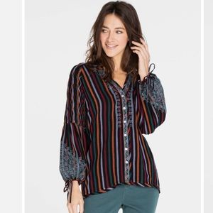 TRU LUXE EMBROIDERED STRIPE MULTI TOP.